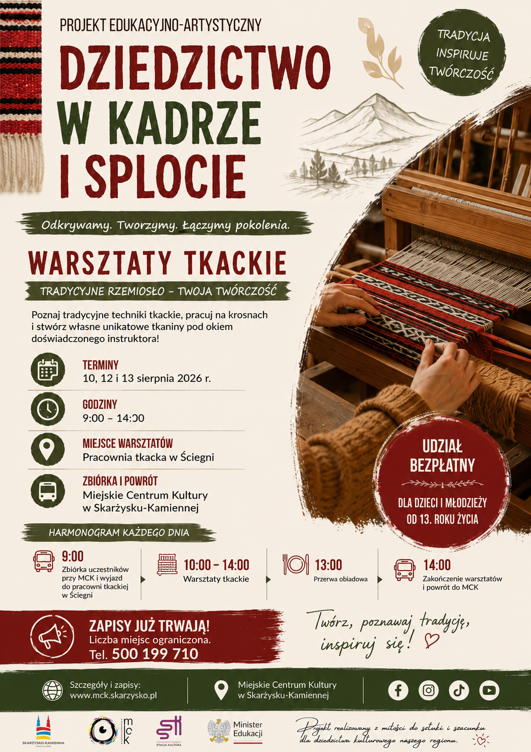 10-13.08 Miejskie Centrum Kultury zaprasza na bezpłatne warsztaty tkackie