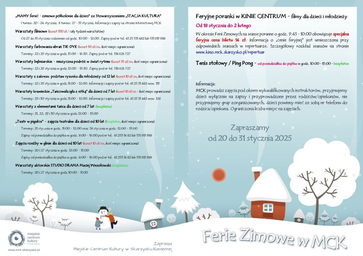 plakat ferie zimowe 2025